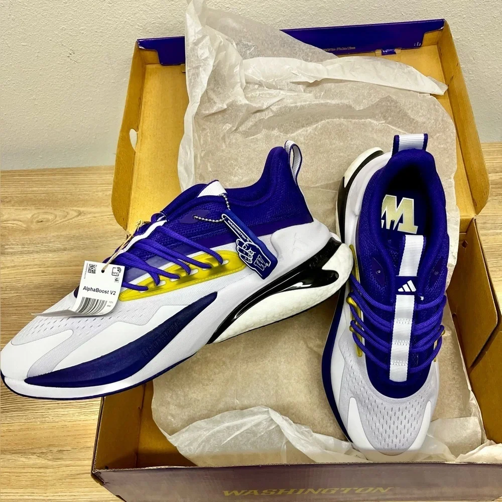NWT Unisex adidas White/Purple Washington Huskies AlphaBoost V2 Shoes Size 11